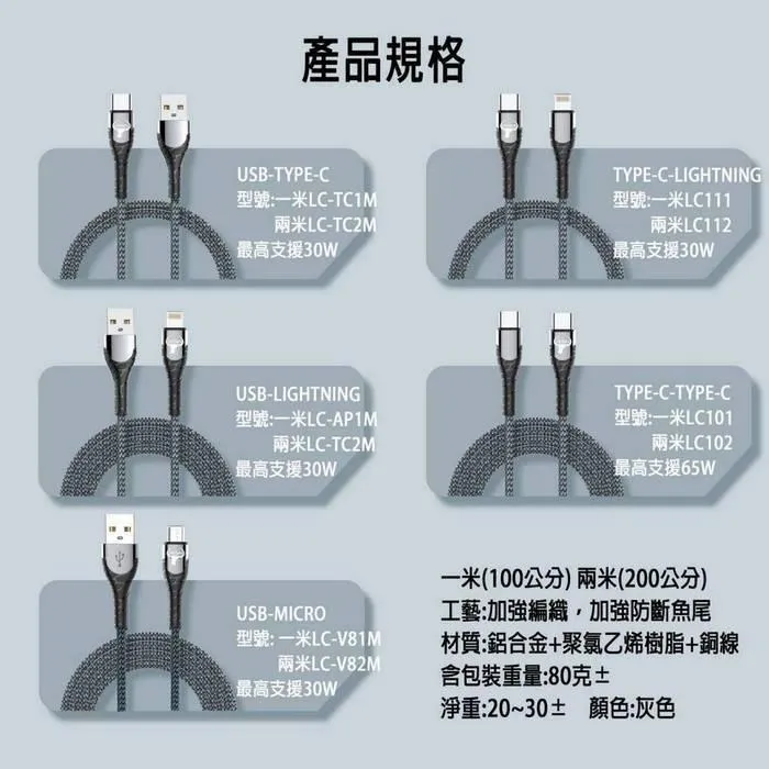 牛角-LC-2米-USB A to TC 編織線(暟)