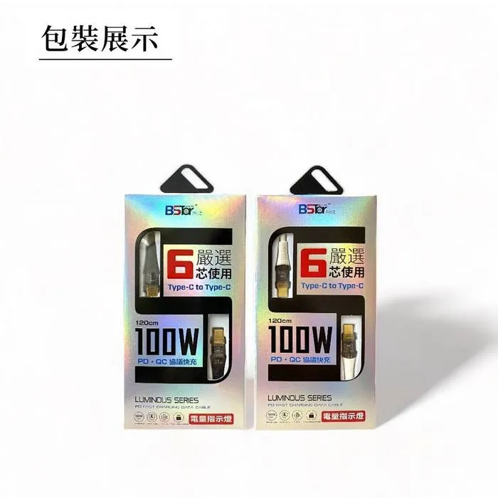 CC15- CtoC 100W 透明發光快充線-寶