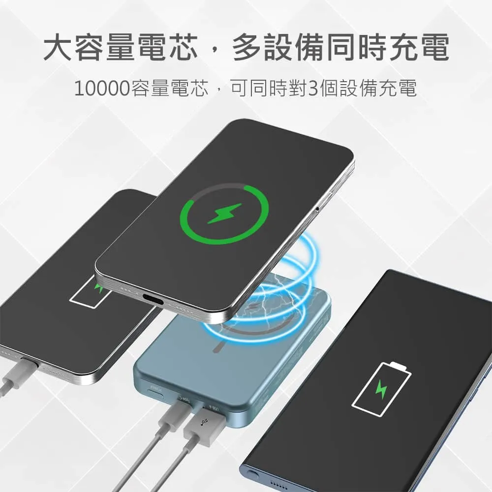 MINIQ 數顯鋁合金/10000mAh/15W磁吸式無線閃充行動電源