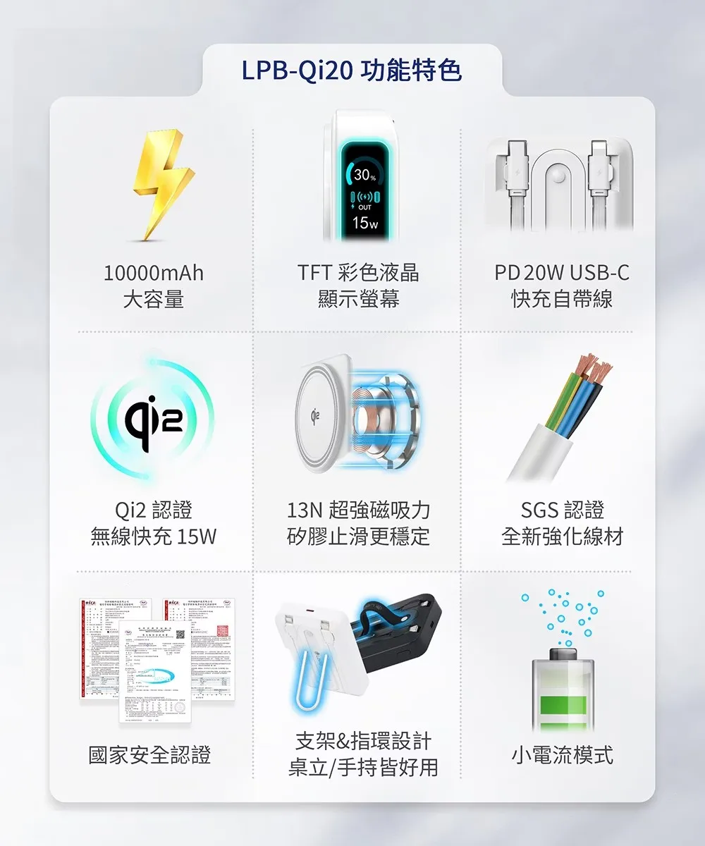 LaPO Qi2 15W磁吸無線充行動電源