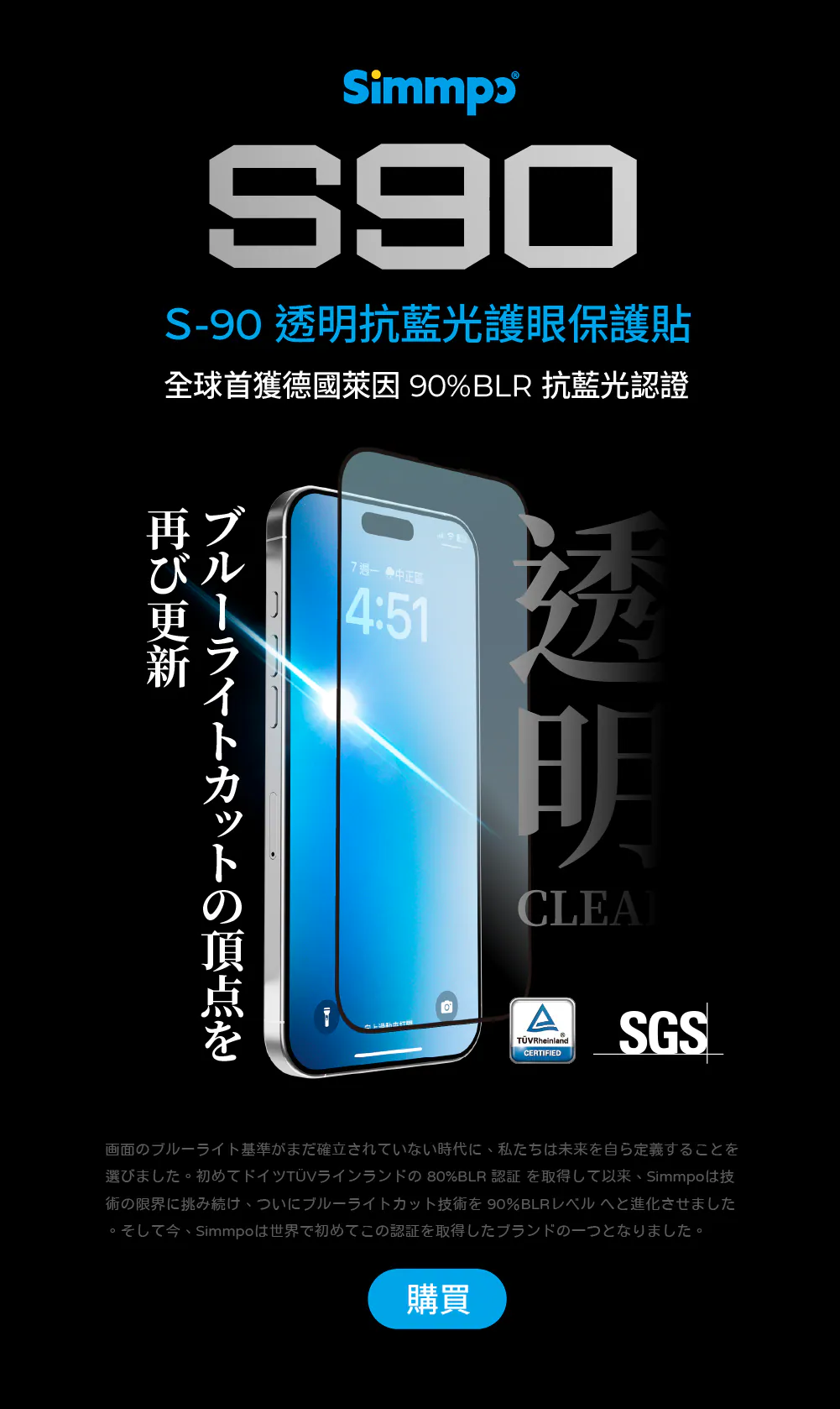 SIMMPO  抗藍光玻璃貼 S90