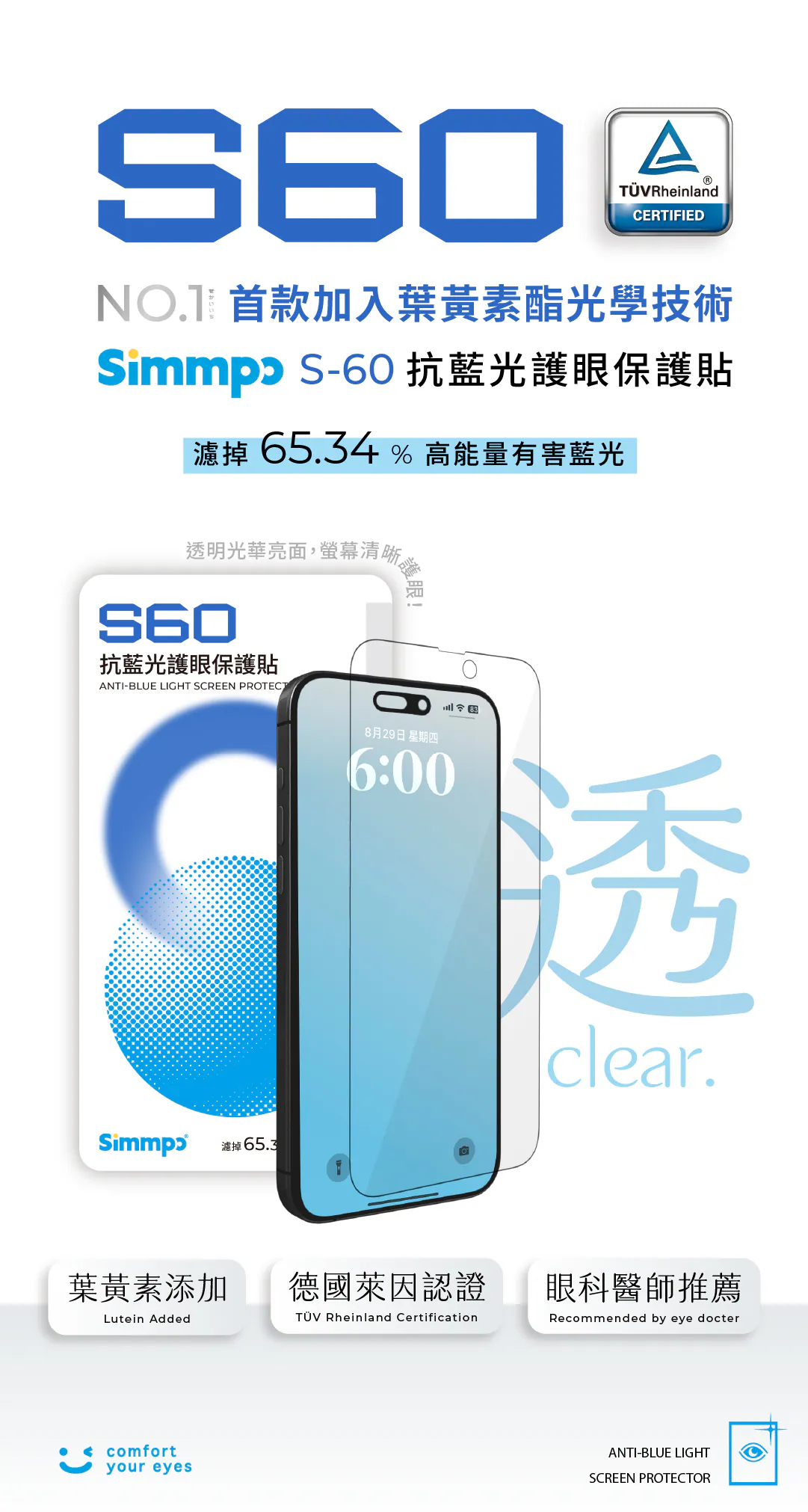 SimmpoR S60-抗藍光護眼保護貼 