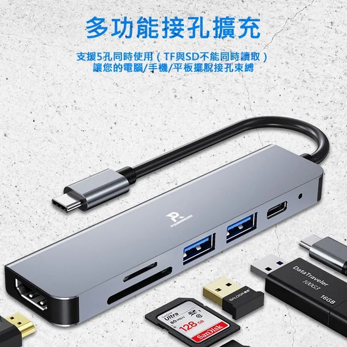 PowerRider HB-P6 4K六合一 充電傳輸集線器