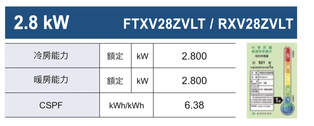 大金大關RXV/FTXV28ZVLT冷暖變頻分離式