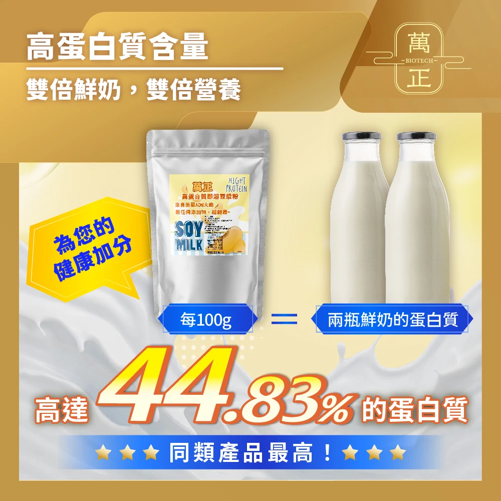 美國ADM純豆奶粉 豆漿粉 非基改大豆 蛋白質含量44.83% 0反式脂肪 高蛋白 無添加 植物性蛋白 沖泡豆漿