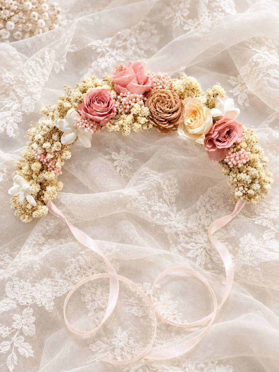 婚禮花冠｜永生花玫瑰粉色款