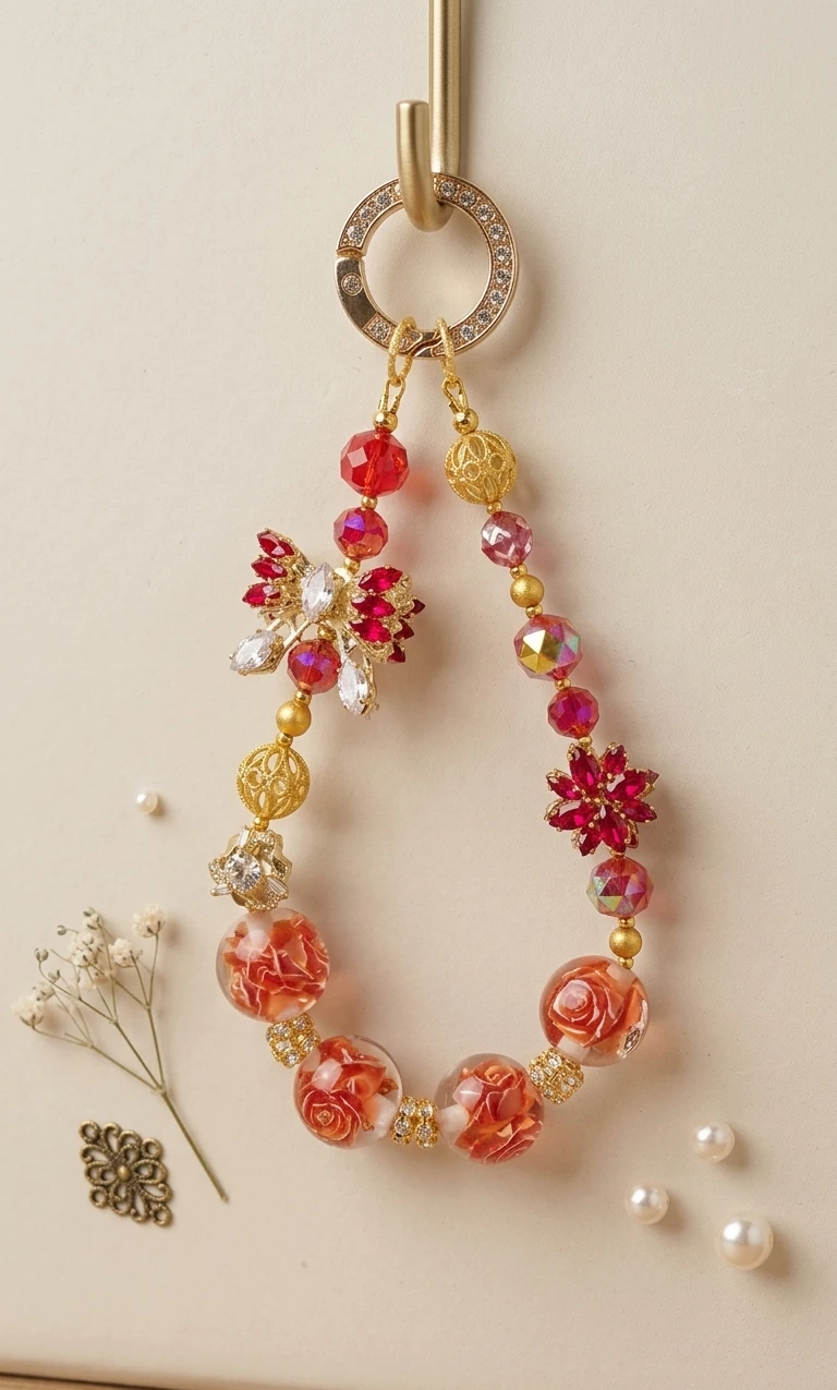 單鍊特殊珠吊飾 緋紅花漾｜紅蝴蝶款