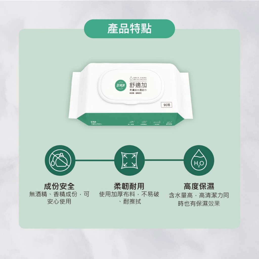 【成箱12包販售】舒適加 柔膚純水濕紙巾(15x20)90抽/包