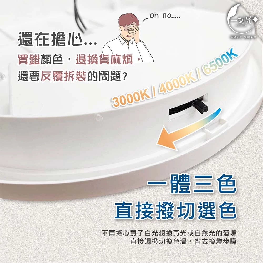 [一刻光]LED吸頂燈 20W三色撥切防潮吸頂燈 防塵防蚊蟲防潮 室外燈 浴室燈 衛浴燈 壁燈 陽台燈 走廊燈 玄關燈