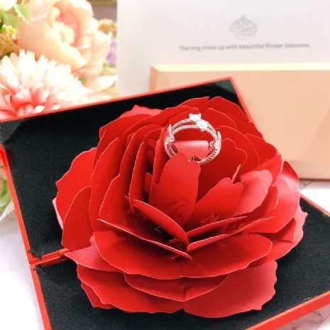 (缺貨)玫瑰紅花求婚戒盒