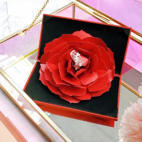 (缺貨)玫瑰紅花求婚戒盒