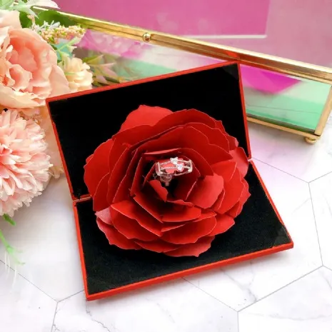 (缺貨)玫瑰紅花求婚戒盒