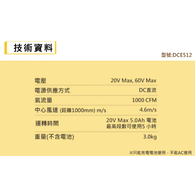 DEWALT得偉 原廠公司貨 20V(含稅) 可調速電風扇 德偉電扇 得偉電扇 DCE512 DCE512N 空機