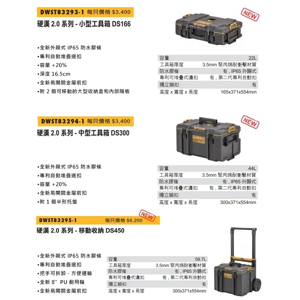 DEWALT 得偉 原廠公司貨 含稅 硬漢三件套裝 工具車 收納箱 工具箱 系統箱 DWST83402