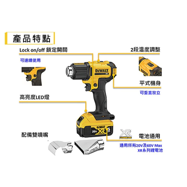 DEWALT得偉 原廠公司貨 20V MAX充電 無刷熱風機 熱風槍 DCE530N